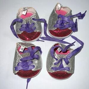 Build A Bear Workshop Sparkle Silver Pink Tennis Shoes Purple Laces Glitter